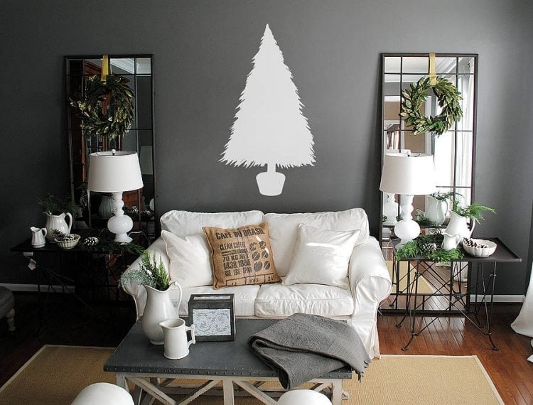 weihnachtsbaum-alternative-wanddeko-selber-machen-wandtattoo-minimalistisch-elegant-schwarz-weiss-wohnzimmer