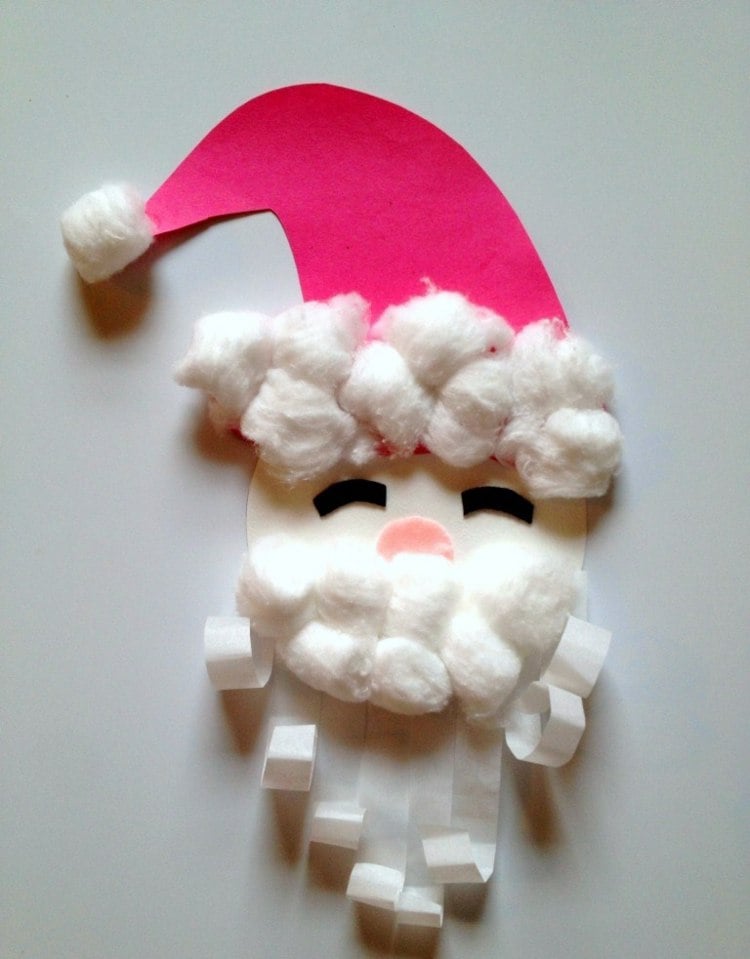 winterdeko basteln kindern bild weihnachtsmann watte papier kleben