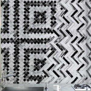 badezimmer tapete schwarz weiss geometrisch mosaik look criss cross