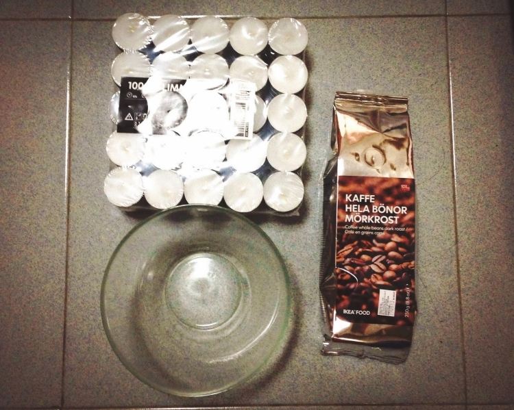 Bastelideen mit Kaffeebohnen -kerzen-teelichter-schuessel-packung-ikea