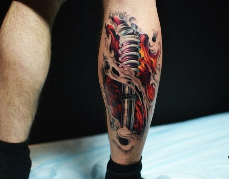 biomechanik tattoo wade roboterbein federbein tattoo feuer hintergrund