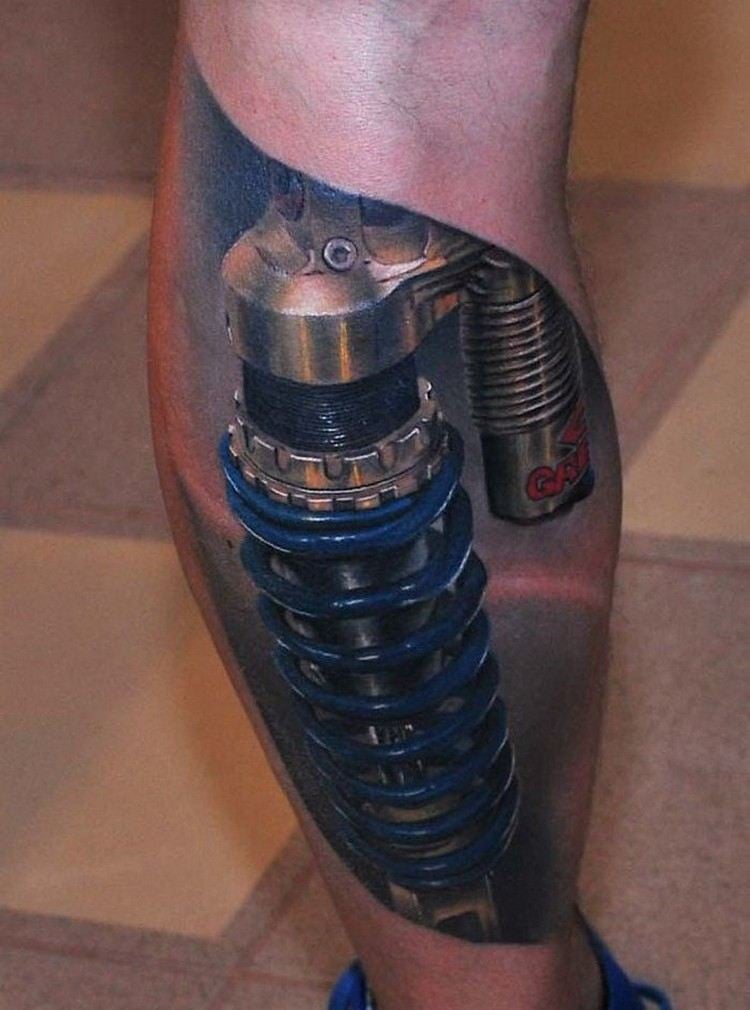 biomechanik tattoo wade Stoßdämpfer federbein tattoo 3d-effekt