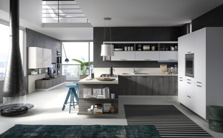 deko mit küchenteppich minimalistisch kueche idee kombination streifen