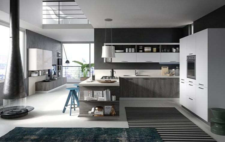 deko mit küchenteppich minimalistisch kueche idee kombination streifen