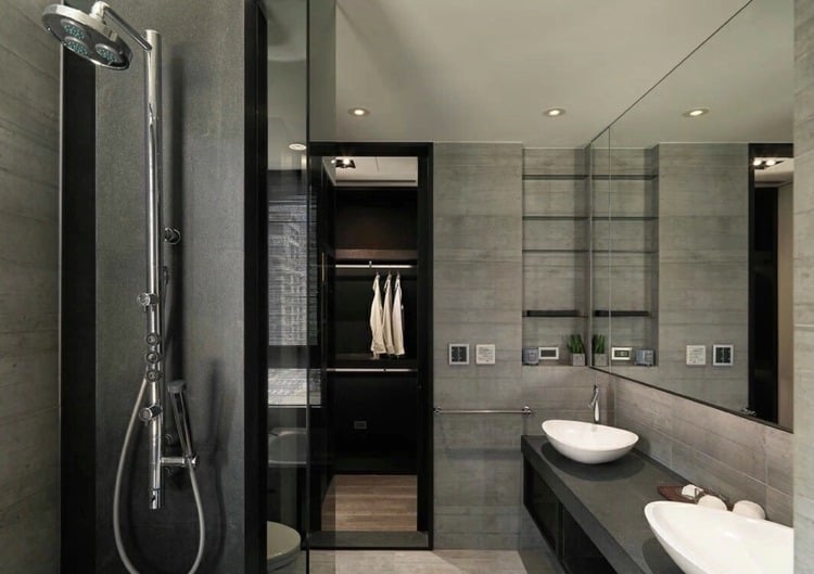 einrichtung modernen asiatischen stil badezimmer monochrom offene dusche