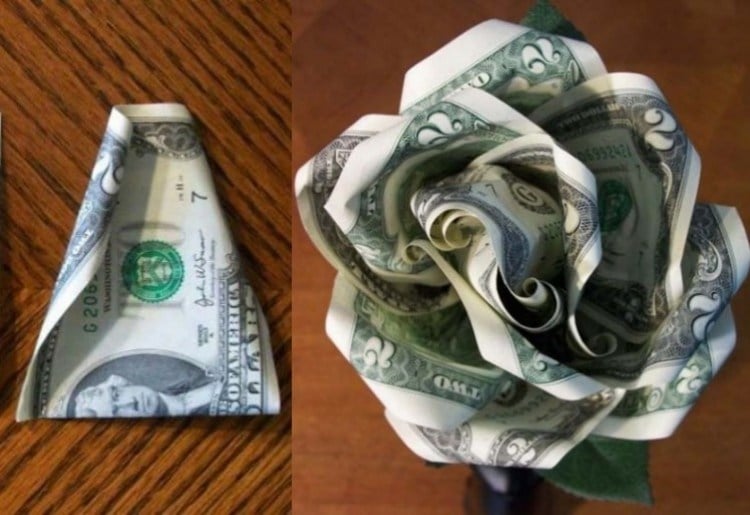 Aus Geldschein Blume falten -geldschie-falten-blume-anleitung-rose-geldschein-falten-deko-kreativ