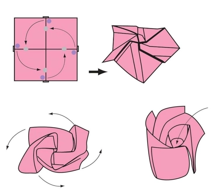 geldschie-falten-blume-origami-rose-anleitung-schema-schritt