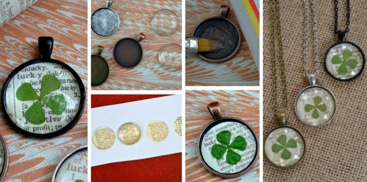 gluecksbringer basteln silvester amulett selber machen lupe kleeblatt kleben papier