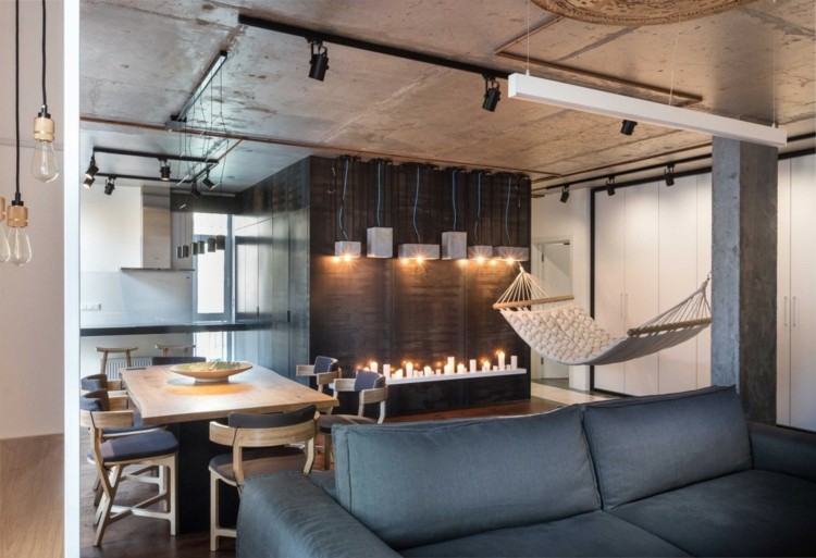 idee weinregal design wohnbereich offen esstisch holz grau couch