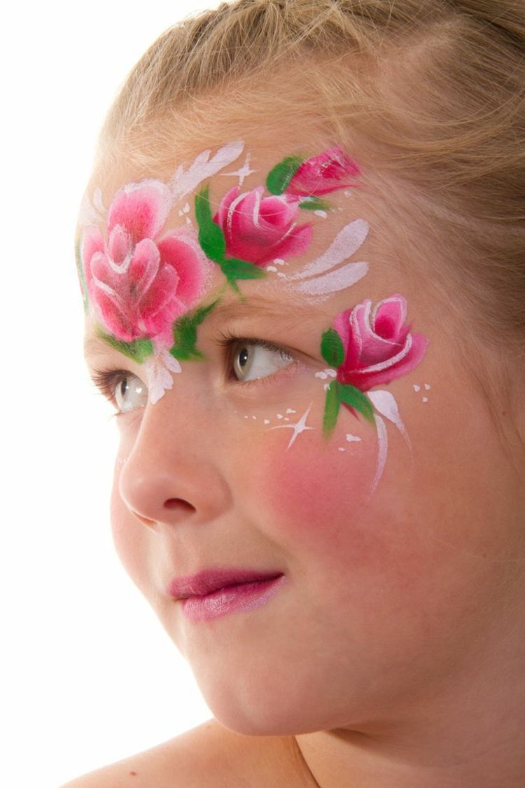 kinderschminken fasching blumenmaedchen rosen malen pink huebsch