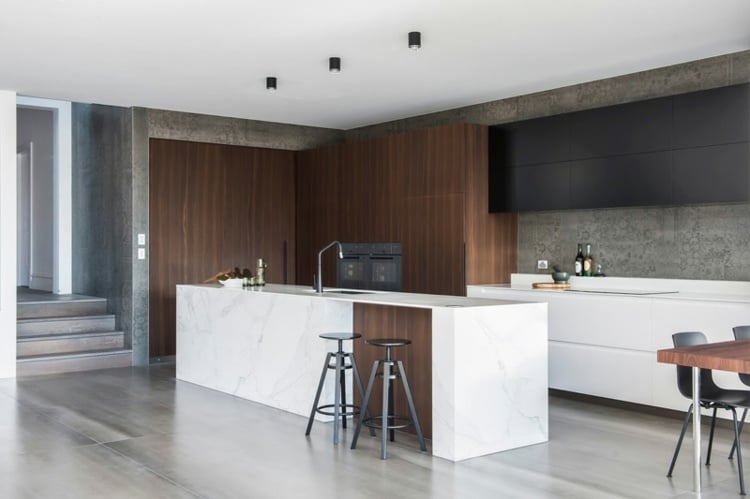 marmor kueche beton wand grau fussboden fliesen elegant design