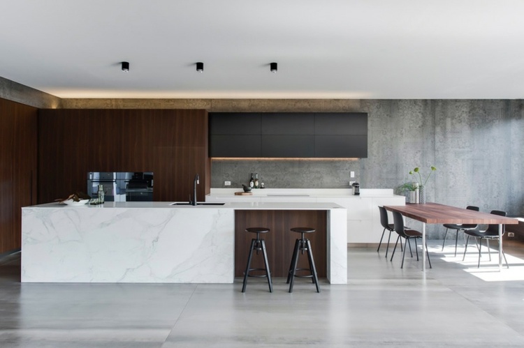 marmor küche mit beton wand minimalismus idee design elegant