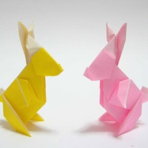 origami hase ostern basteln idee rosa gelb tiere