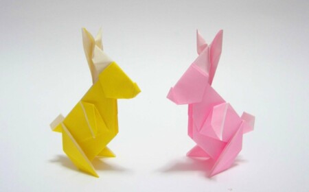 origami hase ostern basteln idee rosa gelb tiere