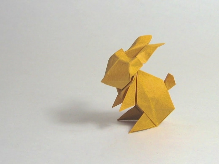 origami hase sitzen schwanz design idee gelb farbe