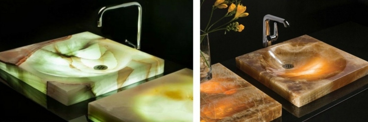 originelle beleuchtung led onyx waschbecken transparent badezimmer gestaltung