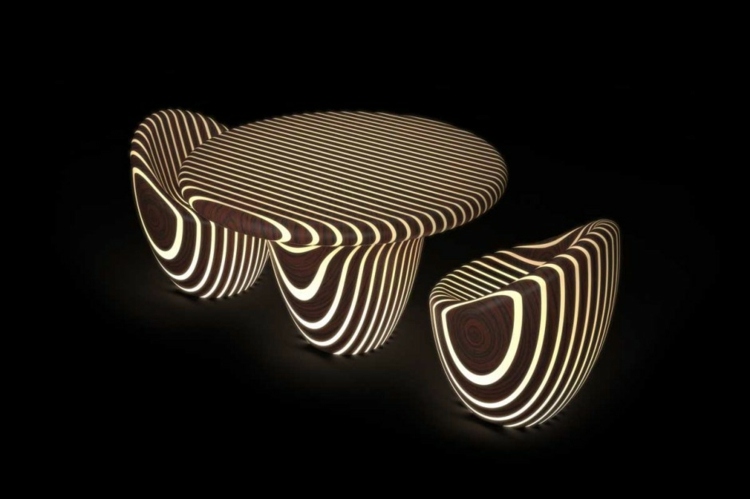 originelle led beleuchtung stuhl tisch streifen bright wood