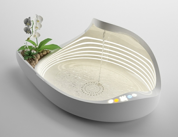 originelle led beleuchtung waschbecken design futuristisch weiss blumentopf