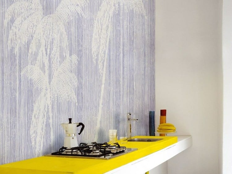 tapete badezimmer palmen regen motiv miami design schwarz weiss hellblau