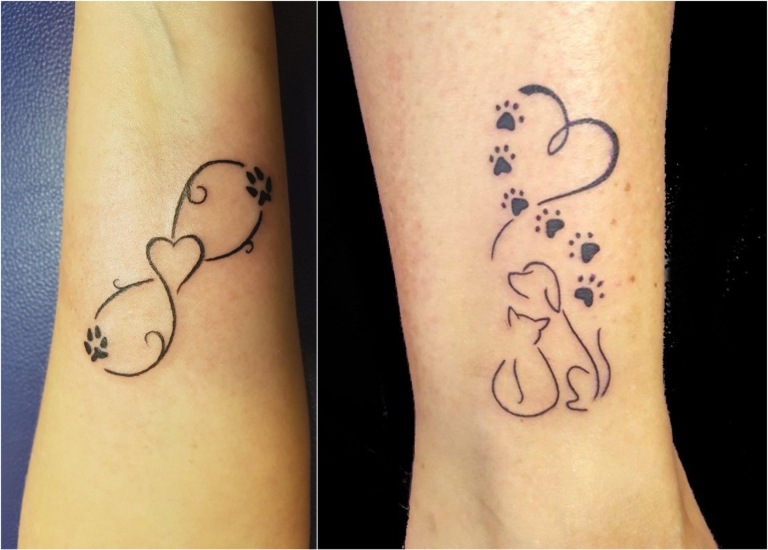 tattoo für verstorbene katze mit unendlichkeitszeichen pfoten und herz