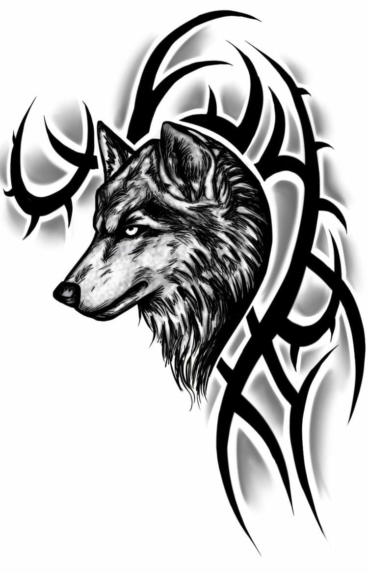 wolfskopf tattoo vorlage tribal idee modern design