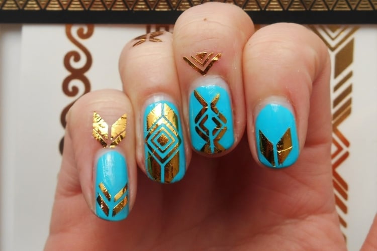 trend 2016 nageldesign hellblau gold motive glamour styling