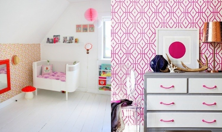 vintage-tapeten-modern-interieur-weiss-pink-rot-muster-deko