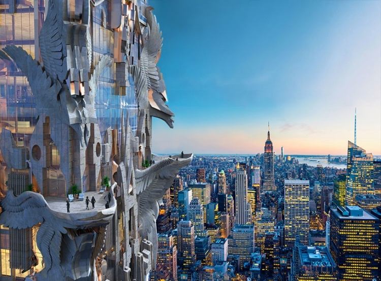 3D Visualisierung -konzept-wolkenkratzer-manhattan-new-york-ausblick-bildhauerisch