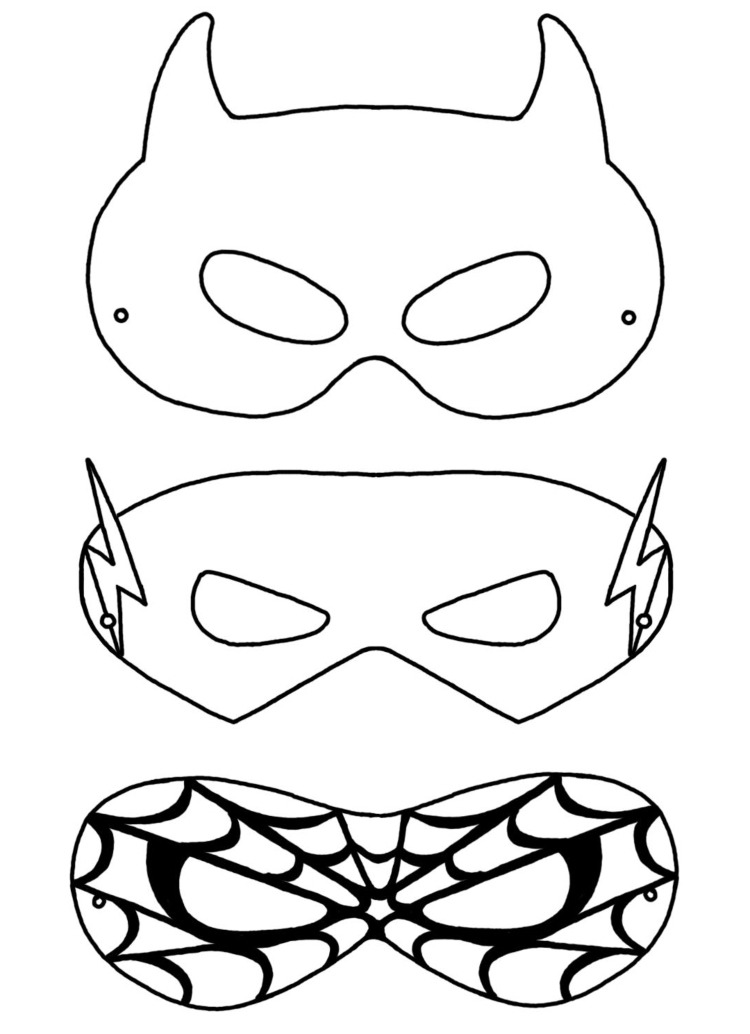 Superhelden Masken aus Papier basteln Batman und Spiderman und Flasch Vorlage