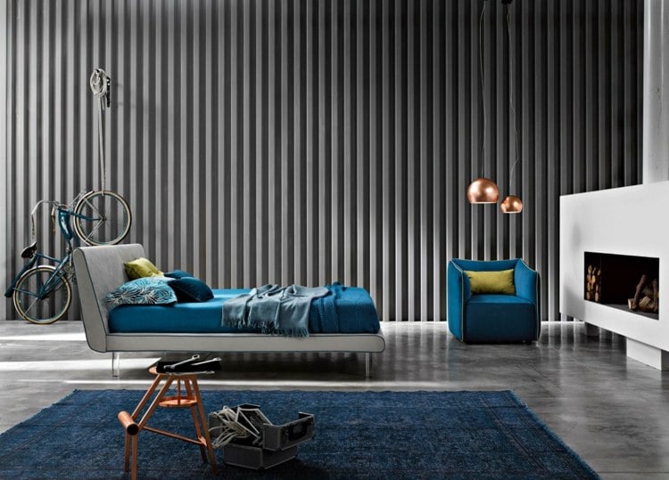 bett-schlafzimmer-fantasy-blau-akzente-teppich-fussbodenbelag-betonoptik