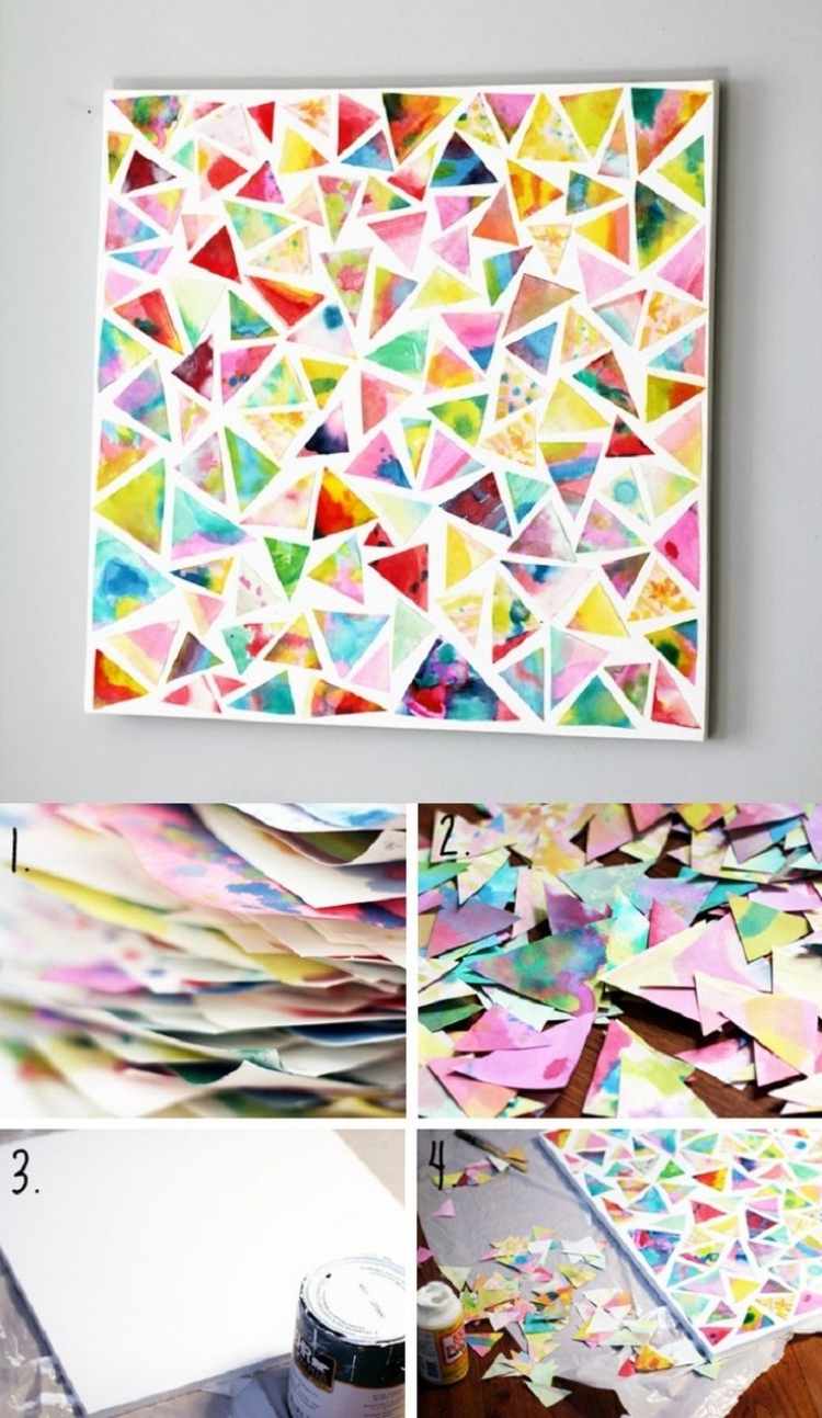 bilder-selbst-gestalten-wanddeko-bunt-geometrisch-dreiecke-papier-aufkleben