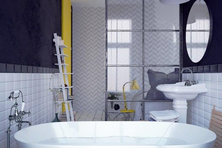 deko-schlafzimmer-attraktiv-badezimmer-idee-badewanne-waschbecken-sockel-regal-weiss