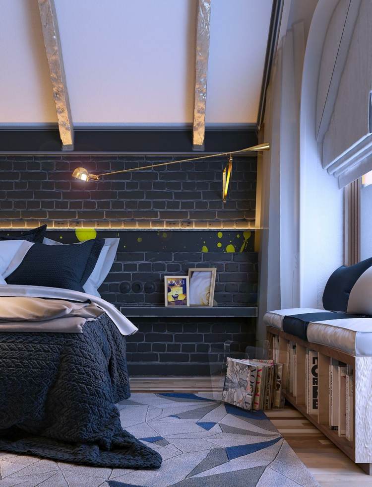 deko-schlafzimmer-indirekte-beleuchtung-akzent-lichterkette-kunst-bilder-nachttisch-sitzbank