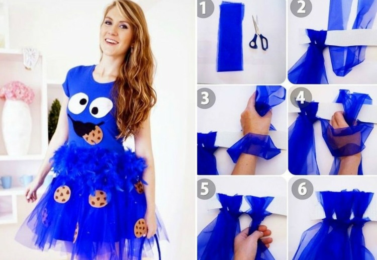 fasching kostüme krümelmonster-blau-tutu-cookies-diy