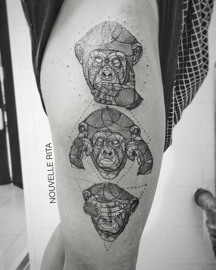 geometrische tier tattoos affe-dreiteilig-idee-schimpanse