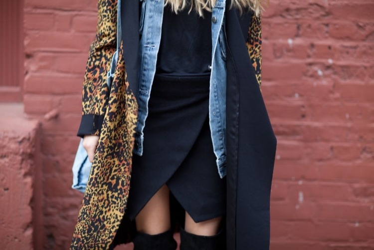 Jeansjacke für Damen -kombinieren-outfits-lagenlook-mantel-leopard-schwarz
