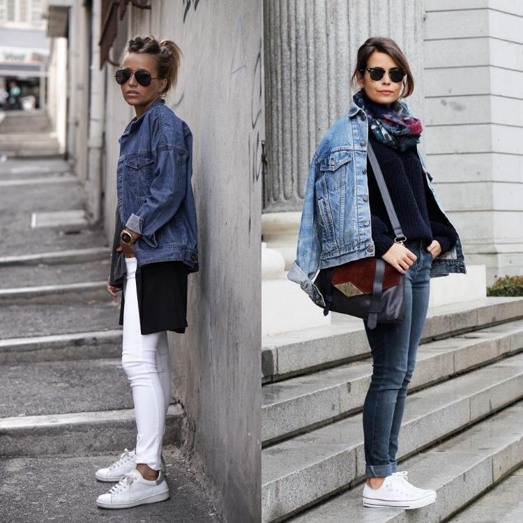 jeansjacke-damen-kombinieren-outfits-layering-sportlich-sneakers-weiss-sonnenbrille
