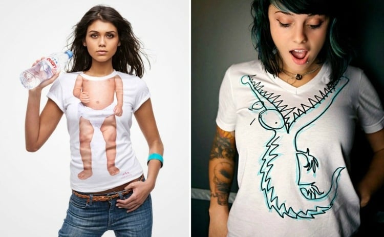 kreatives design t-shirt anregung-weiss-damen-krokodil-baby-wasser