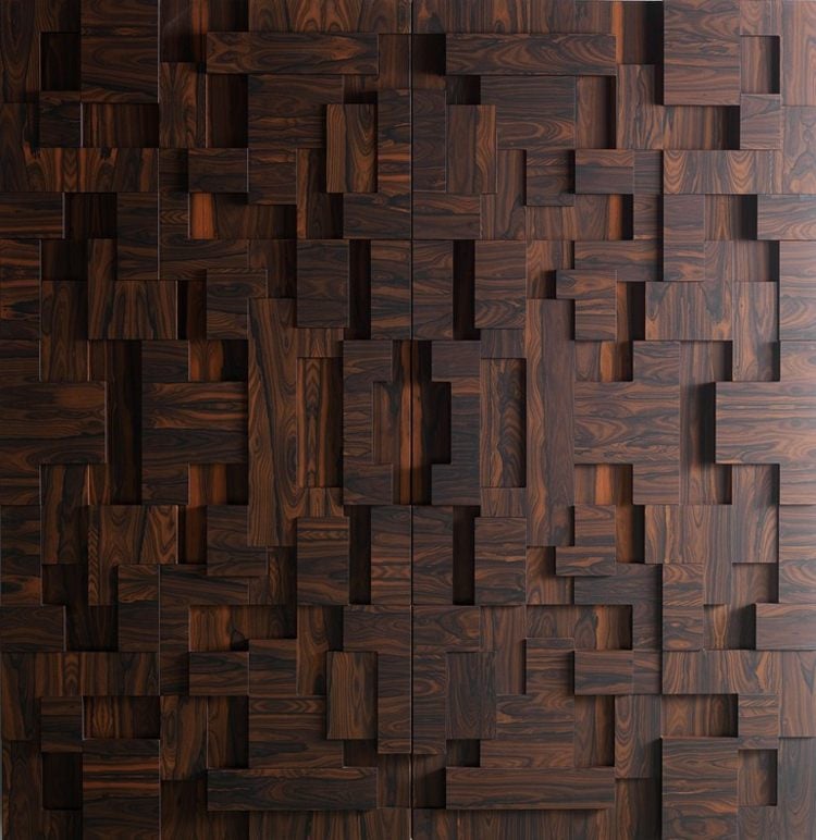 moderne Einbauküchen dunkelbraun naturholz schrank fronten 3D optik puzzle design