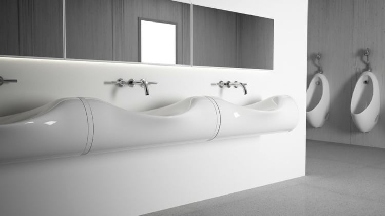 modernes-Waschbecken-gemeinsame-badezimmer-oeffentliche-toilette-einrichtung-wandspiegel