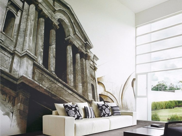 tapete-wohnzimmer-roma-gebaeude-roemisch-minimalistisch-raum-couch-dekokissen