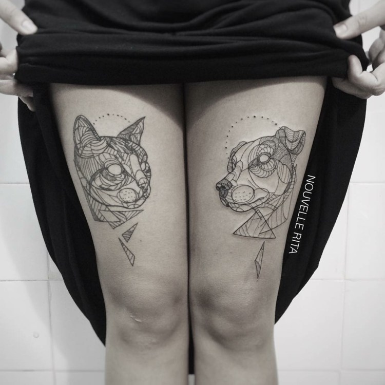 tier-tattoos-geometrische-hund-katze-inspiration-oberschenkel