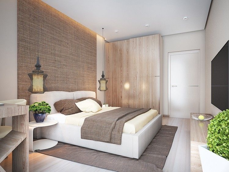 wohntrends-2016-schlafzimmer-polsterwand-weisses-bett-holz-kleiderschrank-metall-pendelleuchten