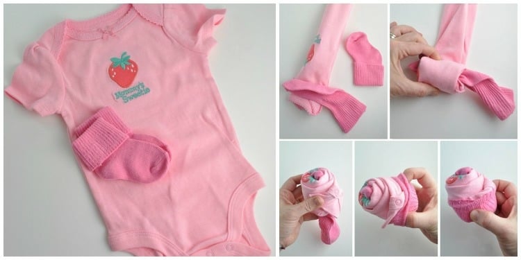 Babyparty Geschenke anleitung-cupcake-pink-strampelanzug-selber-machen-babysoeckchen-maedchen