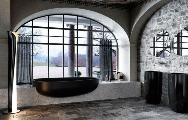 Badewanne-Badezimmer-einbau-schwarz-ovale-form-podest-marmor-Beyond-Bath-Glass1989