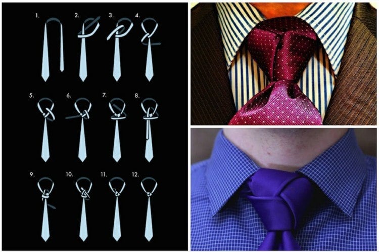 Krawattenknoten binden anleitung-festliche-business-anlaesse-gestreifte-gepunktete-krawatte-Trinity