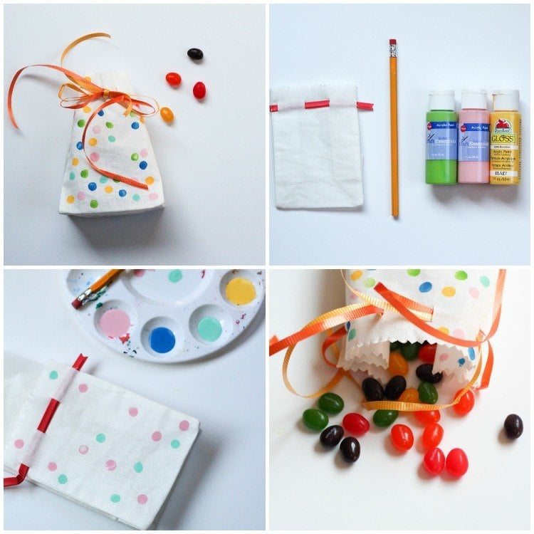 Mitgebsel-Kindergeburtstag-geschenktueten-polka-punkt-muster-acryl-farben-selber-basteln-jelly-bean-schleife