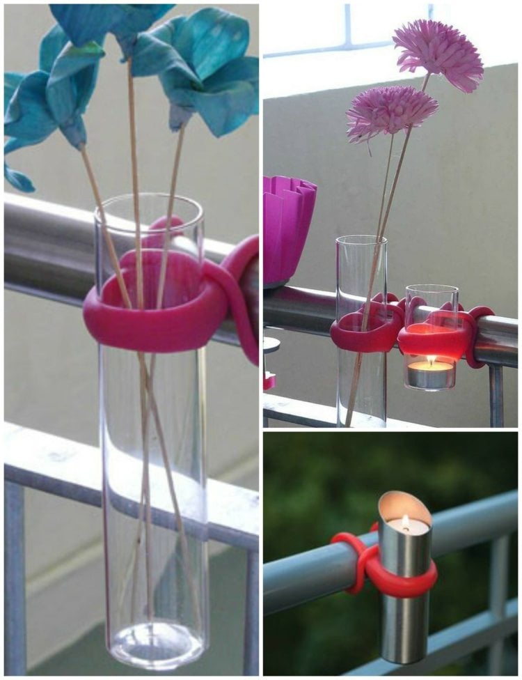 balkon-ideen-silikon-teelichthalter-gelaender-vase-glas-metall-rosa-rot