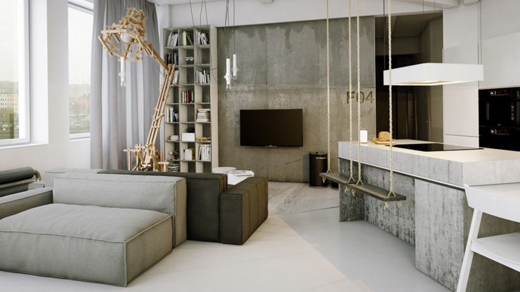 beton-arbeitsplatte-in-der-kueche-monochrom-wohnbereich-sofa-grau