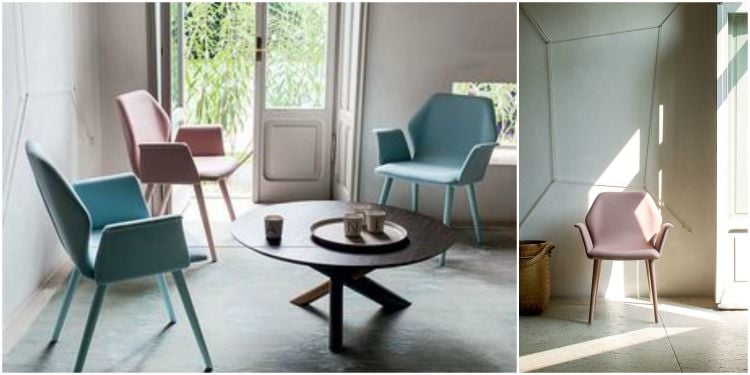 Design Möbel stuhl-rosa-himmelblau-rund-holztisch-beige-wand-AVA
